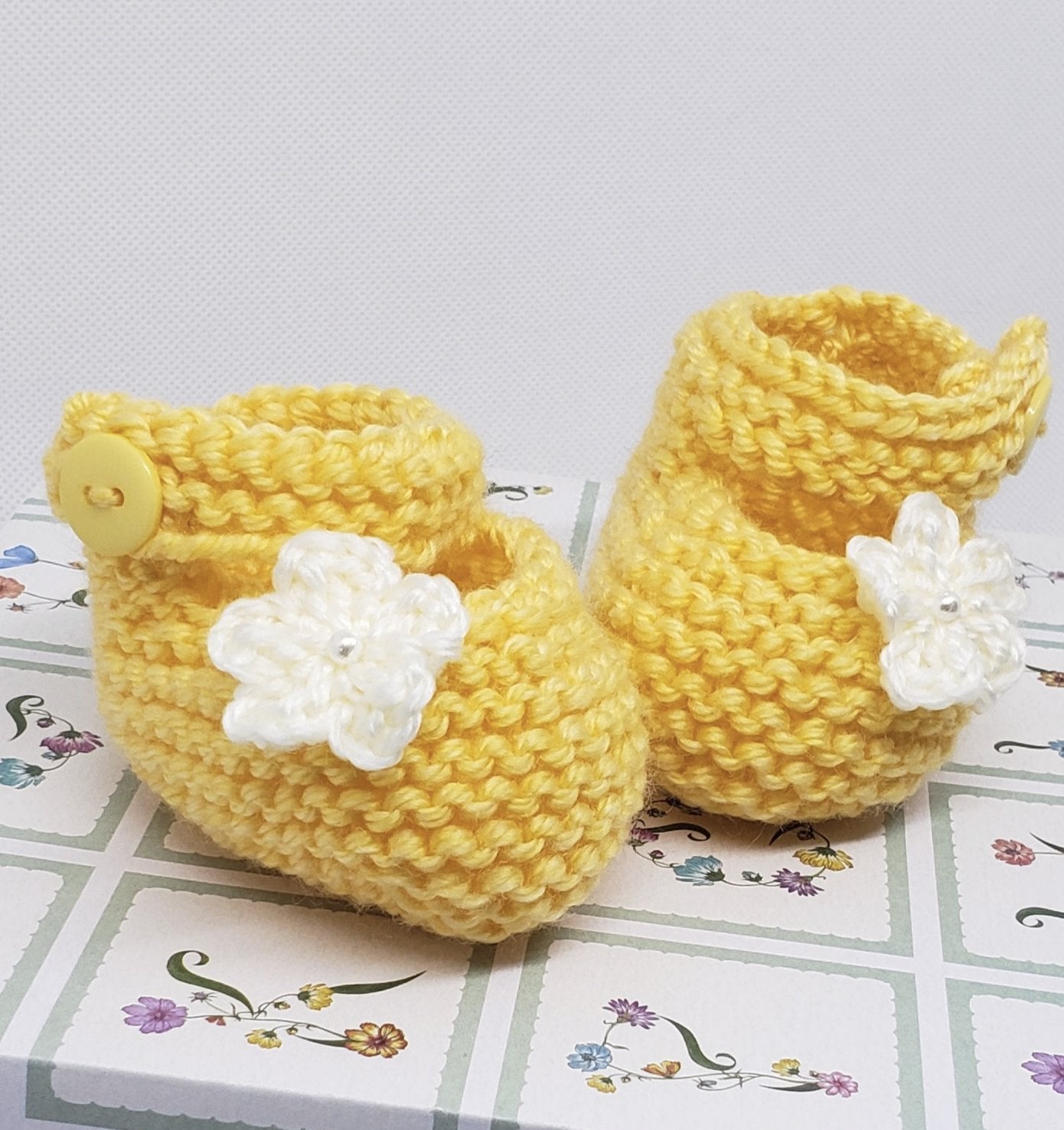 Yellow Baby Booties with Flower