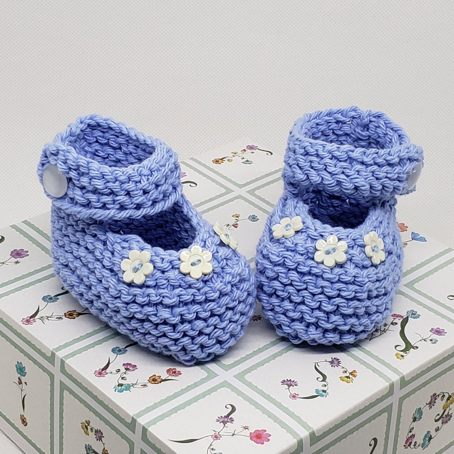 Light Blue Baby Booties with Flowers