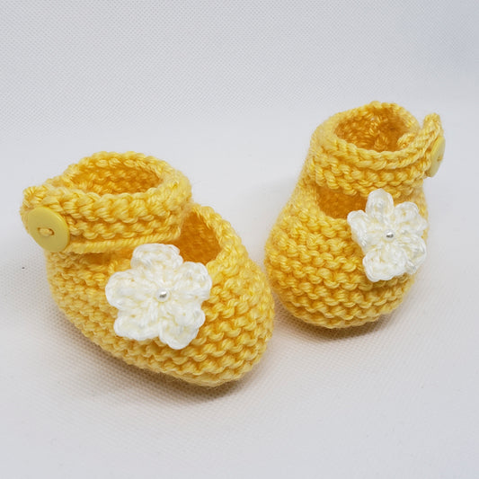 Yellow Baby Booties with Flower