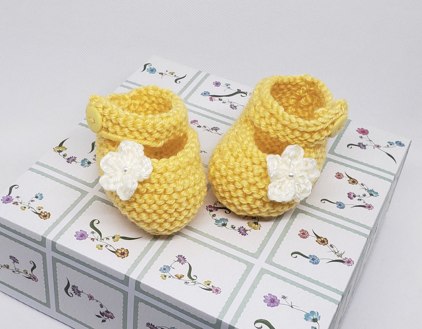 Yellow Baby Booties with Flower