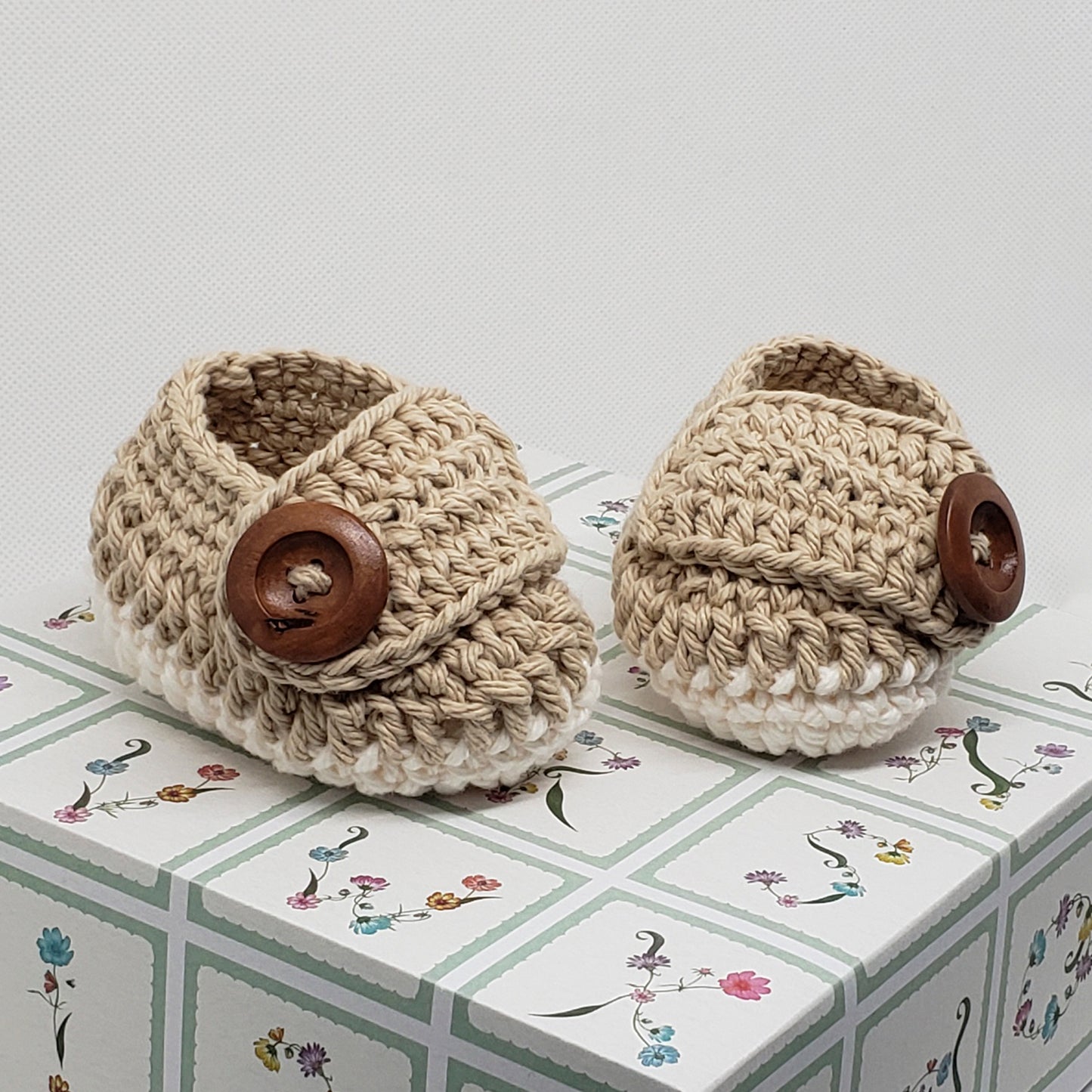 Brown and White Baby Booties