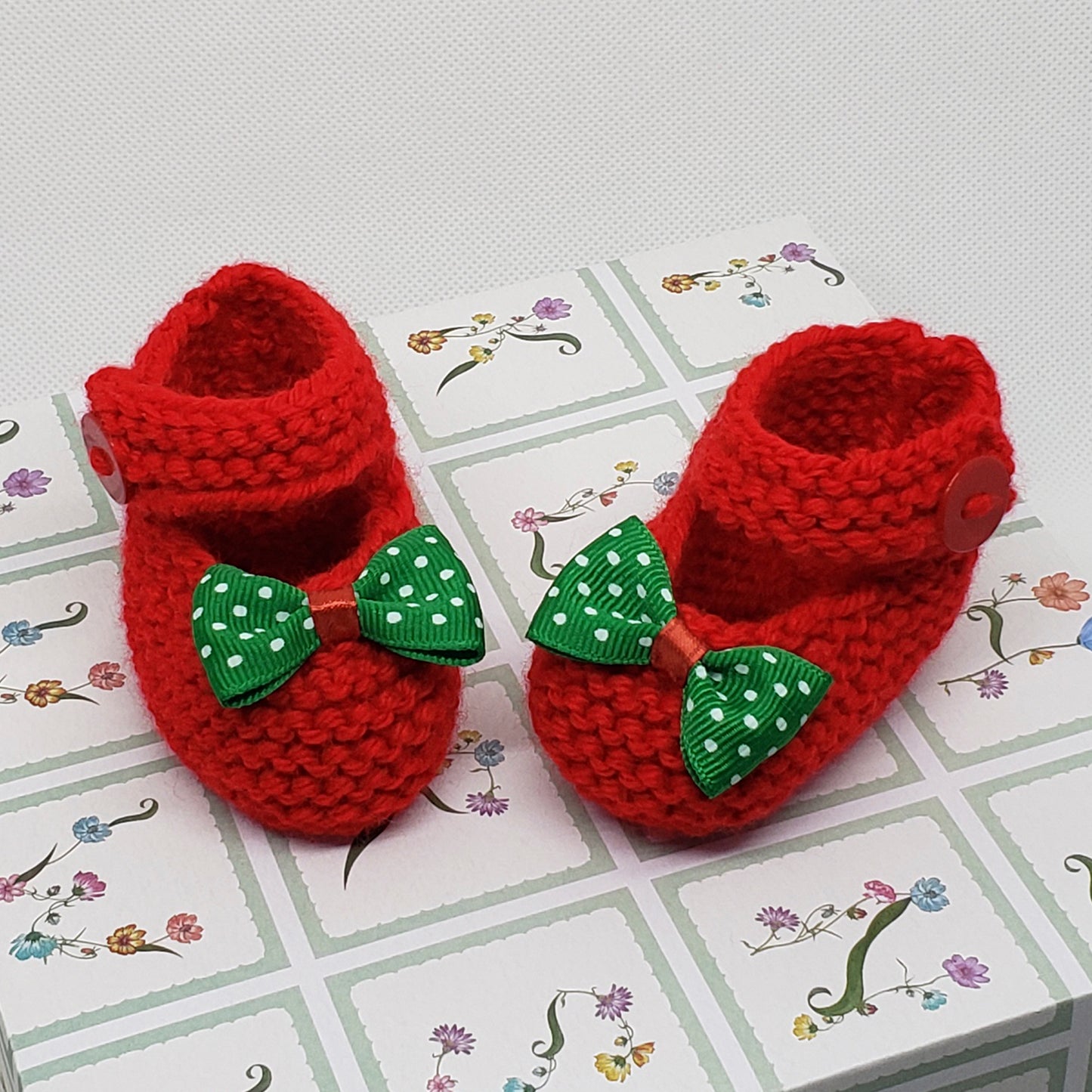 Red Baby Booties with Green Tie
