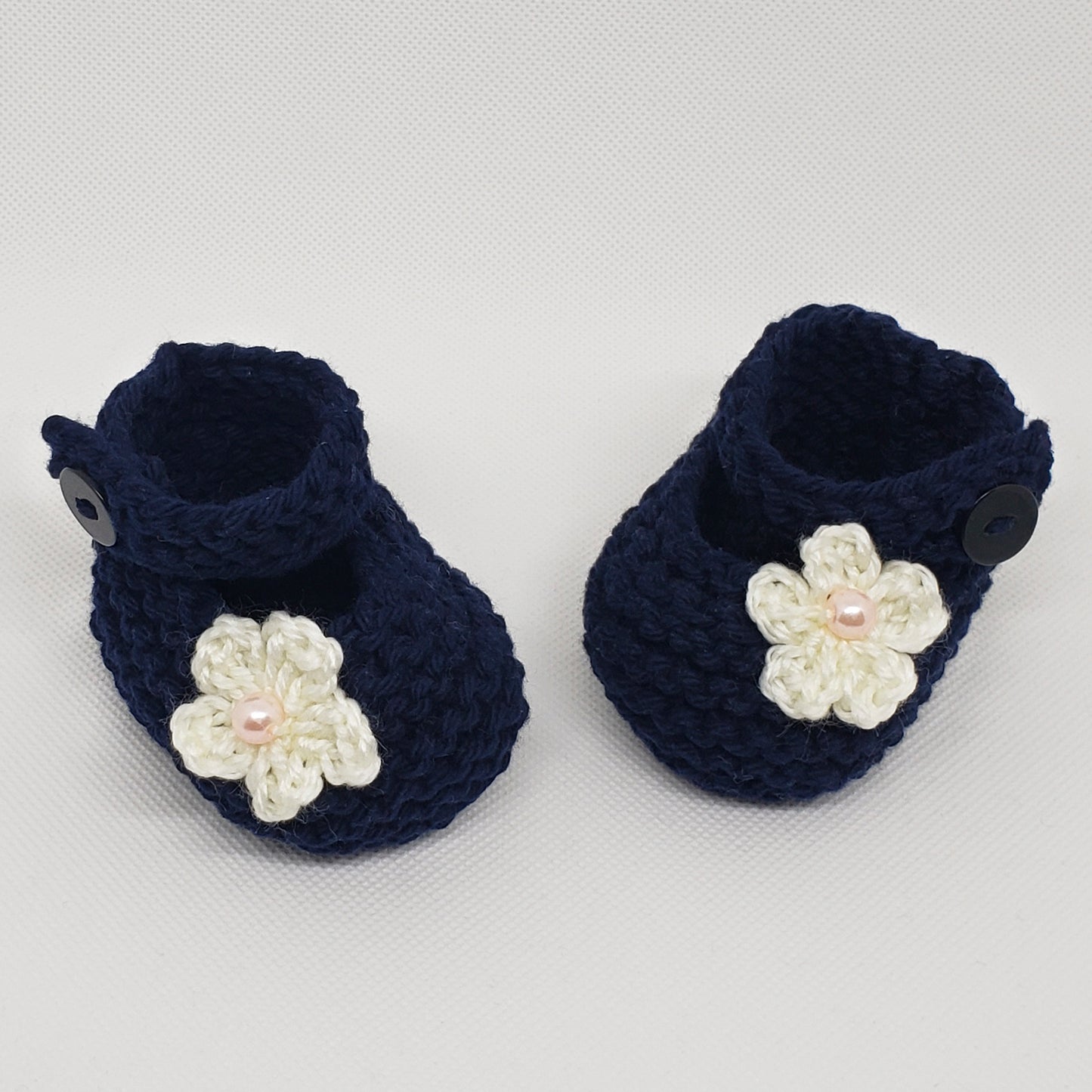 Navy Blue Baby Booties with Flower