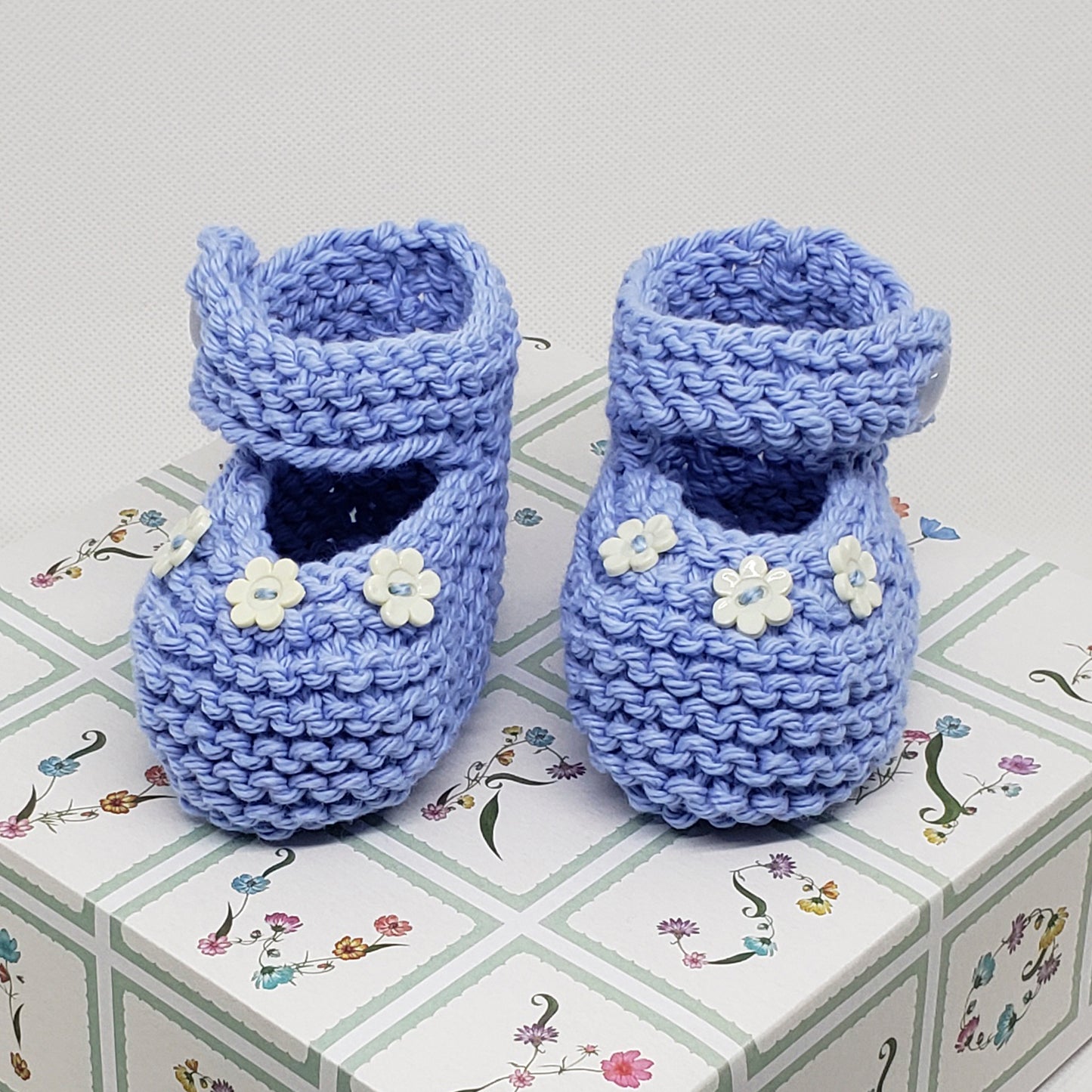 Light Blue Baby Booties with Flowers